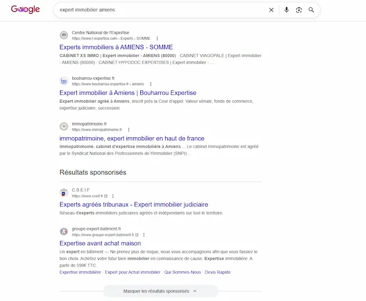 Résultat de recherche du SERP pour le cabinet d'expertise immobilière Bouharrou Expertise